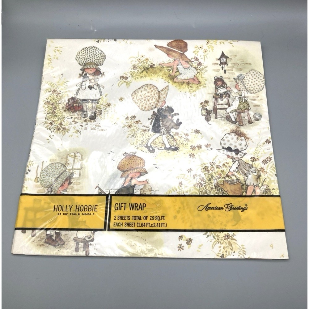 Vintage Holly Hobbie American Greeting Gift Wrap Wrapping Paper Girl Birthday